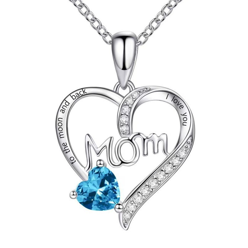 Heart-Shaped Engraved Rhinestone Necklace for Mom — Meaningful Gift