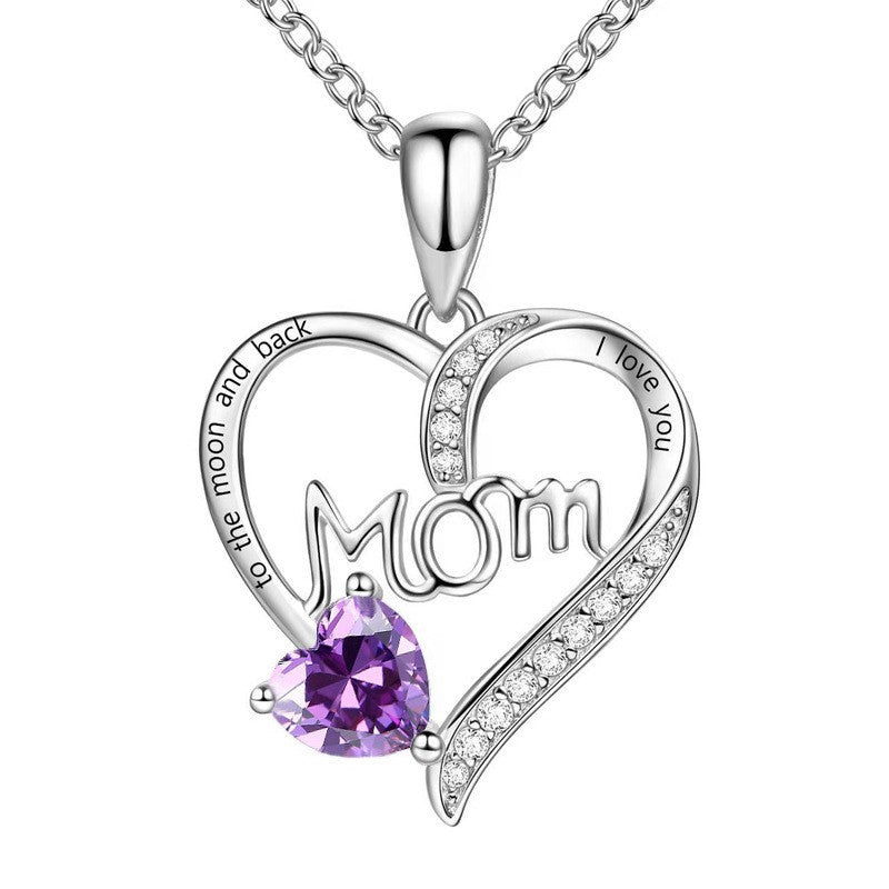 Heart-Shaped Engraved Rhinestone Necklace for Mom — Meaningful Gift