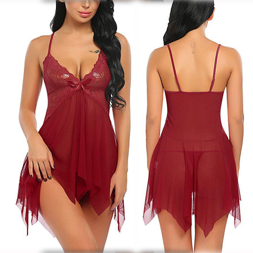 Mesh Sexy Lingerie Two-Piece Suspender Nightgown Set