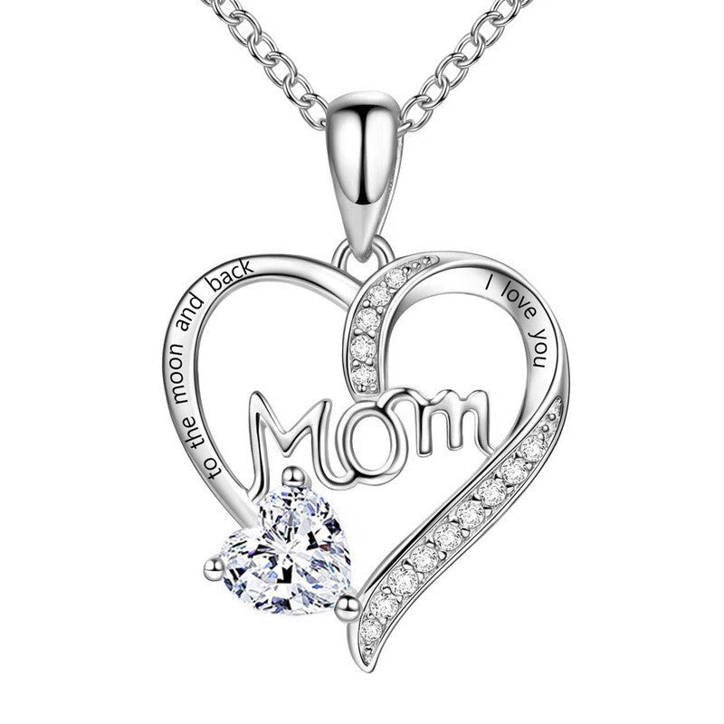 Heart-Shaped Engraved Rhinestone Necklace for Mom — Meaningful Gift
