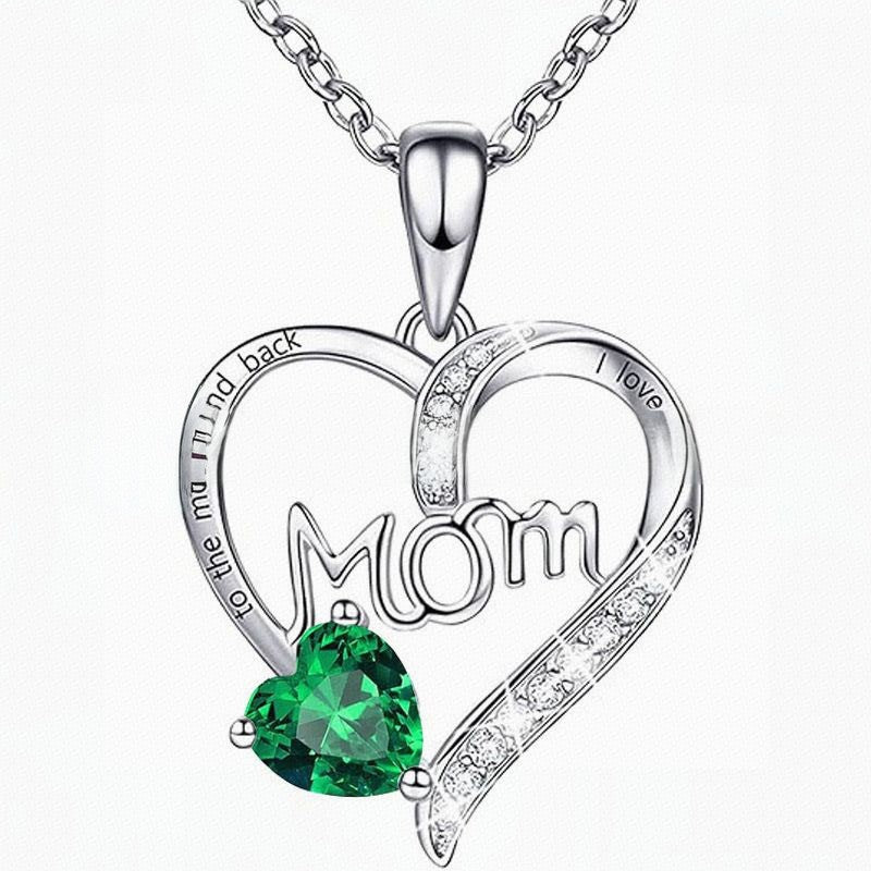 Heart-Shaped Engraved Rhinestone Necklace for Mom — Meaningful Gift
