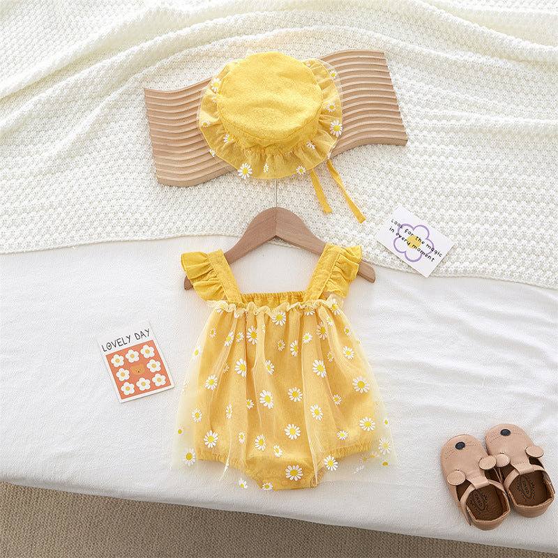 Cute Baby Girl Romper — Sleeveless Halter Chrysanthemum Princess Bodysuit