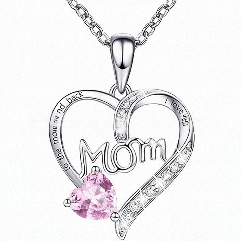Heart-Shaped Engraved Rhinestone Necklace for Mom — Meaningful Gift