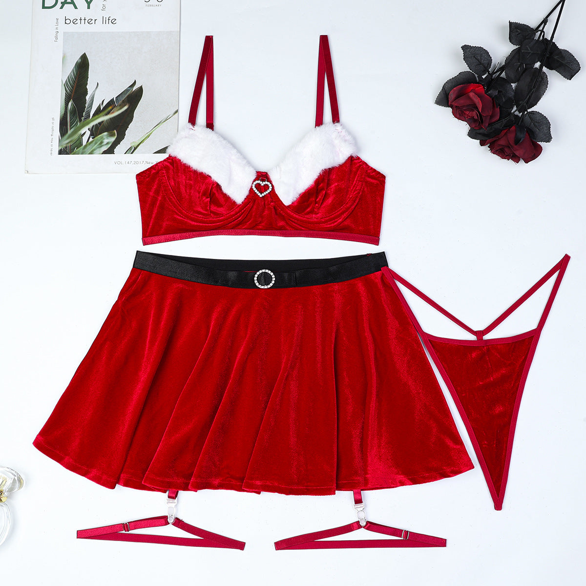 Christmas Holiday Lingerie Four-Piece Set — Festive & Playful