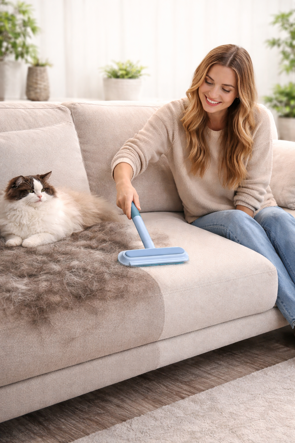 3-in-1 Long Handle Pet Hair Brush – Reusable Fur Remover for Floors, Windows & Furniture